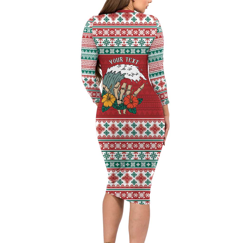 Shaka Sign Skull Mele Kalikimaka Personalized Family Matching Long Sleeve Bodycon Dress and Hawaiian Shirt Hawaiian Quilt Pattern LT9 - Polynesian Pride