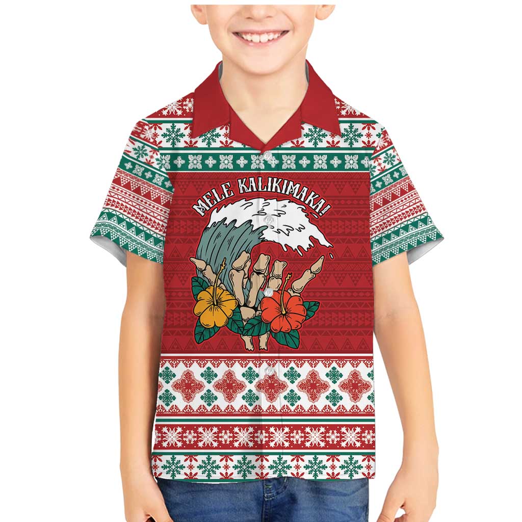 Shaka Sign Skull Mele Kalikimaka Personalized Family Matching Mermaid Dress and Hawaiian Shirt Hawaiian Quilt Pattern LT9 Son's Shirt Red - Polynesian Pride