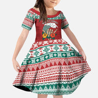 Shaka Sign Skull Mele Kalikimaka Personalized Family Matching Off The Shoulder Long Sleeve Dress and Hawaiian Shirt Hawaiian Quilt Pattern LT9 Daughter's Dress Red - Polynesian Pride