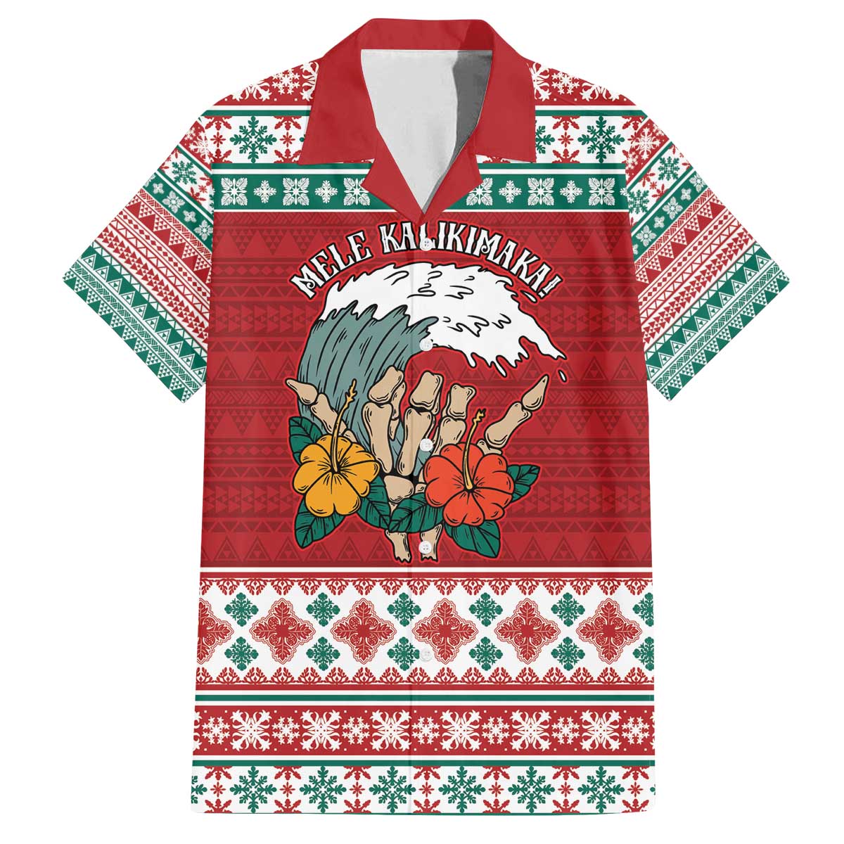 Shaka Sign Skull Mele Kalikimaka Personalized Family Matching Off The Shoulder Long Sleeve Dress and Hawaiian Shirt Hawaiian Quilt Pattern LT9 Dad's Shirt - Short Sleeve Red - Polynesian Pride