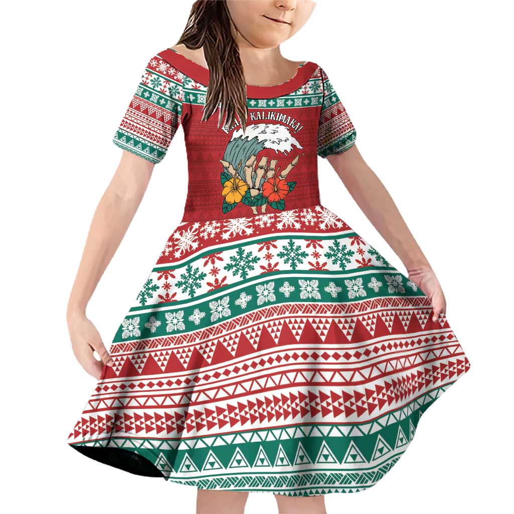 Shaka Sign Skull Mele Kalikimaka Personalized Family Matching Off Shoulder Short Dress and Hawaiian Shirt Hawaiian Quilt Pattern - Polynesian Pride