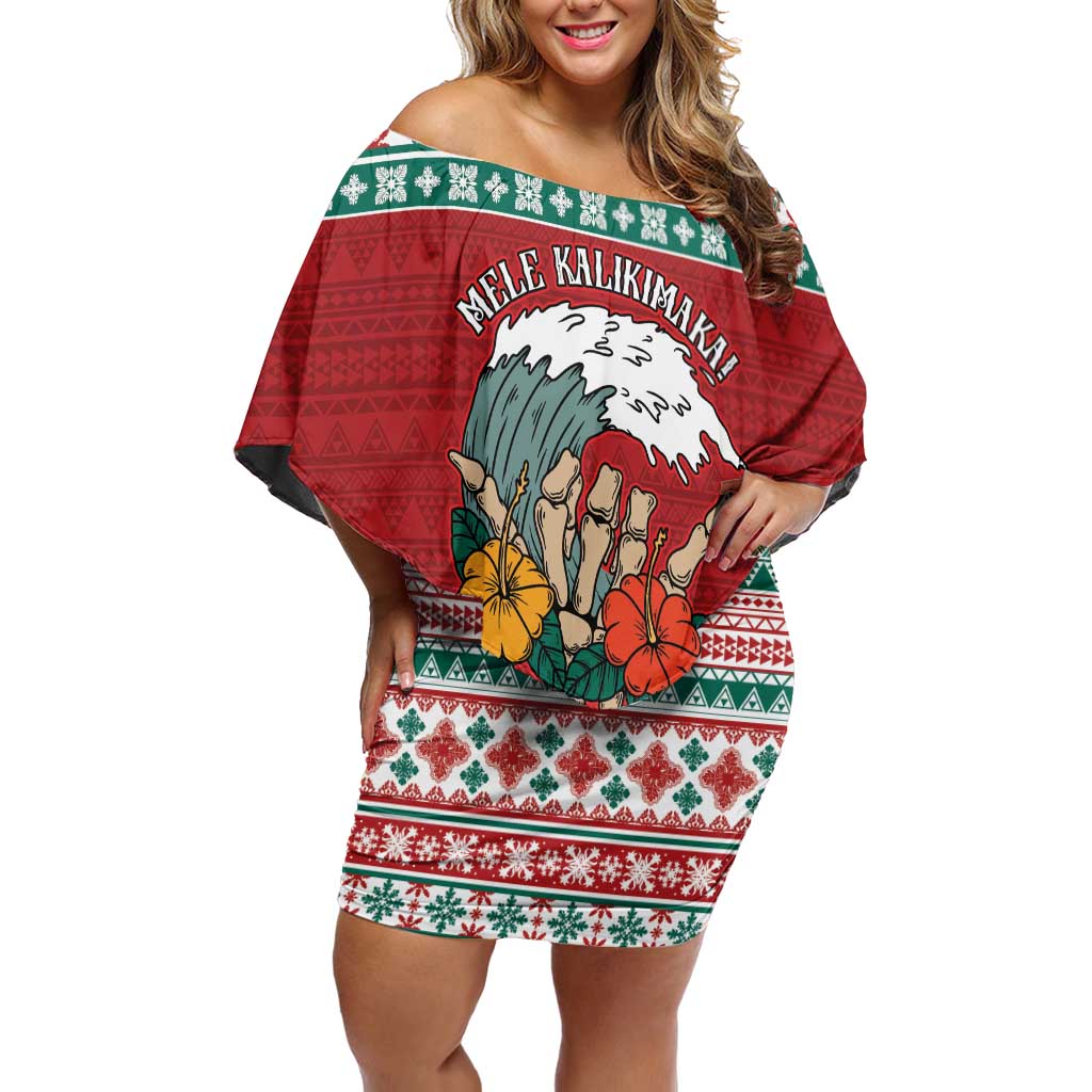 Shaka Sign Skull Mele Kalikimaka Personalized Family Matching Off Shoulder Short Dress and Hawaiian Shirt Hawaiian Quilt Pattern - Polynesian Pride
