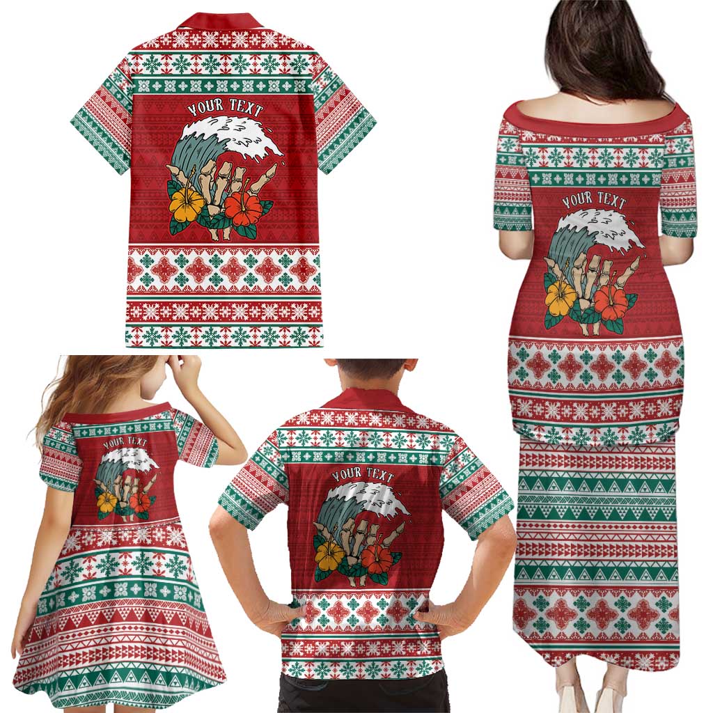 Shaka Sign Skull Mele Kalikimaka Personalized Family Matching Puletasi and Hawaiian Shirt Hawaiian Quilt Pattern - Polynesian Pride