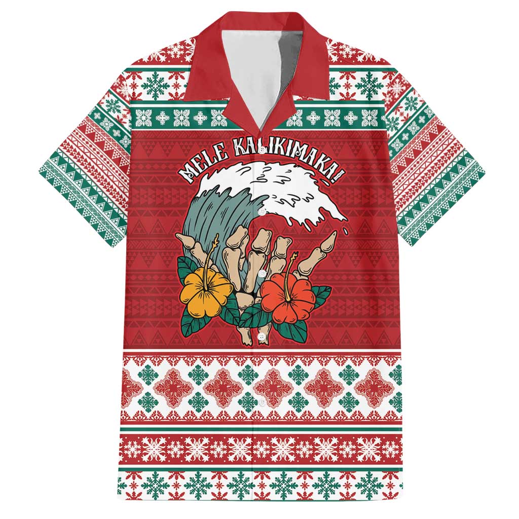 Shaka Sign Skull Mele Kalikimaka Personalized Family Matching Short Sleeve Bodycon Dress and Hawaiian Shirt Hawaiian Quilt Pattern LT9 Dad's Shirt - Short Sleeve Red - Polynesian Pride