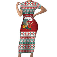 Shaka Sign Skull Mele Kalikimaka Personalized Family Matching Short Sleeve Bodycon Dress and Hawaiian Shirt Hawaiian Quilt Pattern LT9 Mom's Dress Red - Polynesian Pride