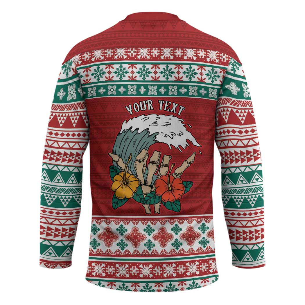 Shaka Sign Skull Mele Kalikimaka Personalized Hockey Jersey Hawaiian Quilt Pattern - Polynesian Pride