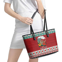 Shaka Sign Skull Mele Kalikimaka Personalized Leather Tote Bag Hawaiian Quilt Pattern - Polynesian Pride