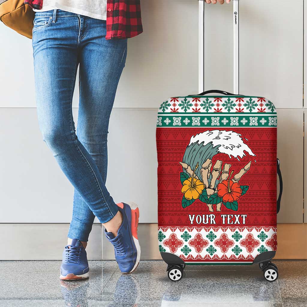 Shaka Sign Skull Mele Kalikimaka Personalized Luggage Cover Hawaiian Quilt Pattern - Polynesian Pride