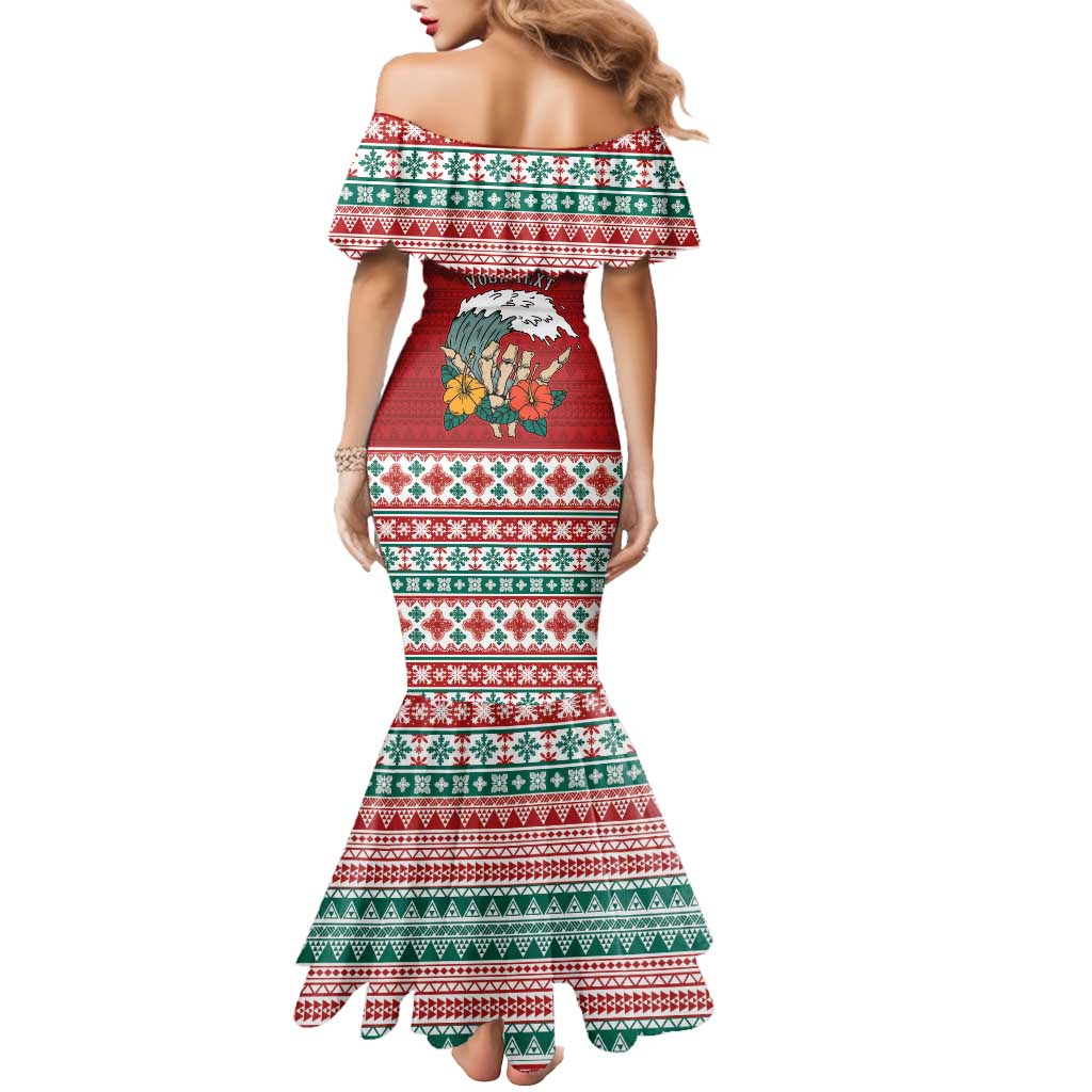 Shaka Sign Skull Mele Kalikimaka Personalized Mermaid Dress Hawaiian Quilt Pattern - Polynesian Pride