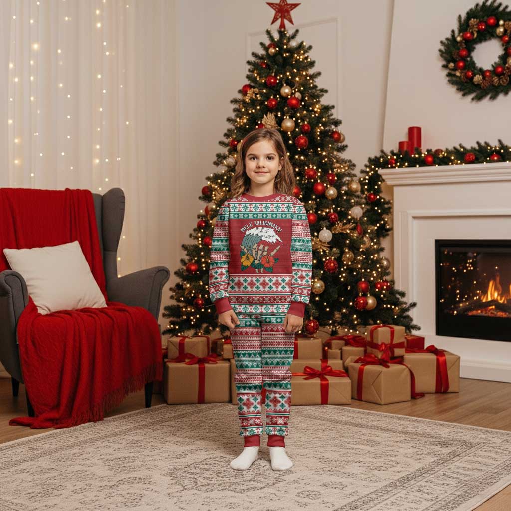 Shaka Sign Skull Mele Kalikimaka Personalized Christmas Pajama Set Hawaiian Quilt Pattern - Polynesian Pride