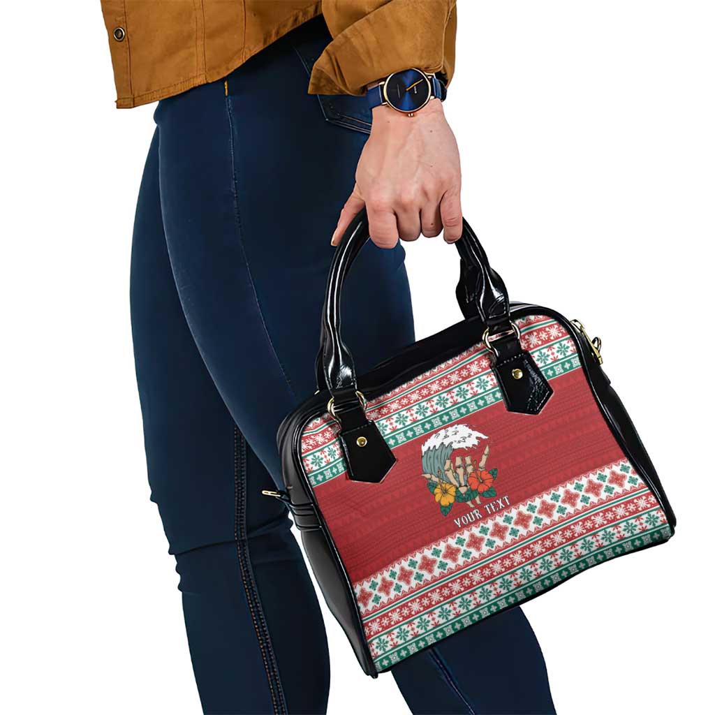 Shaka Sign Skull Mele Kalikimaka Personalized Shoulder Handbag Hawaiian Quilt Pattern - Polynesian Pride