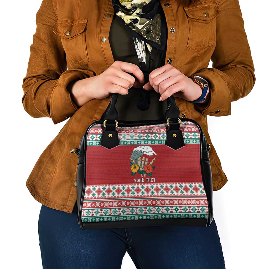 Shaka Sign Skull Mele Kalikimaka Personalized Shoulder Handbag Hawaiian Quilt Pattern - Polynesian Pride