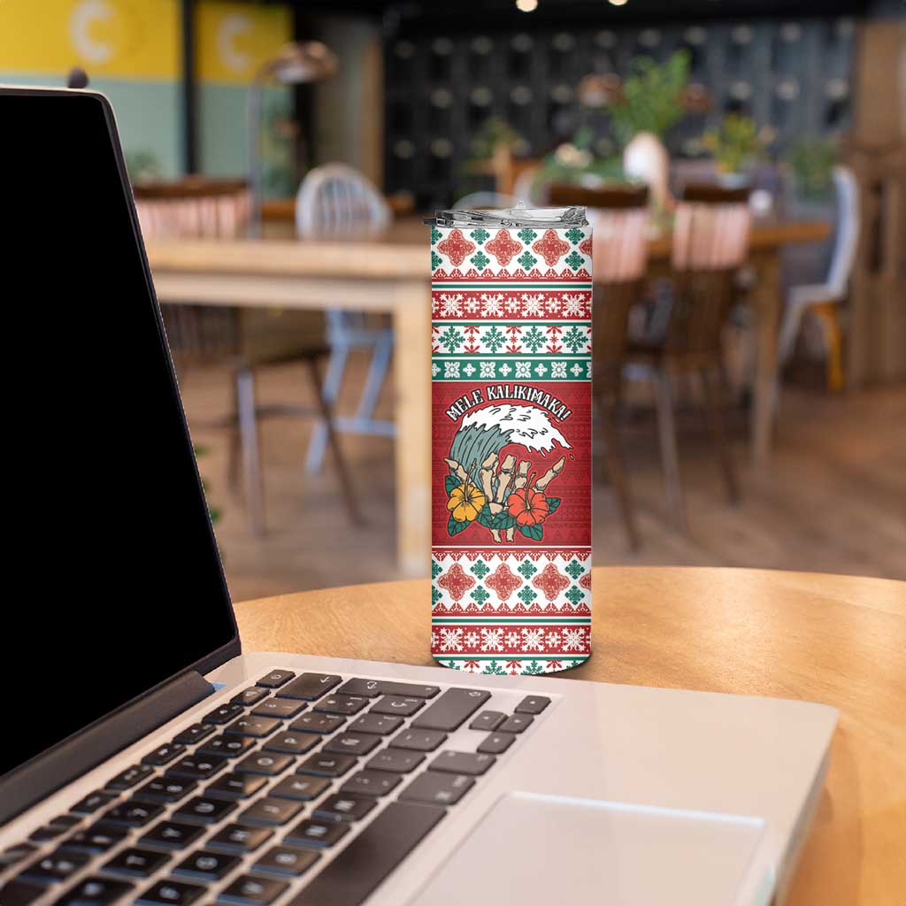 Shaka Sign Skull Mele Kalikimaka Personalized Skinny Tumbler Hawaiian Quilt Pattern - Polynesian Pride