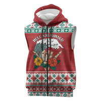 Shaka Sign Skull Mele Kalikimaka Personalized Sleeveless Zip Hoodie Hawaiian Quilt Pattern LT9 Red - Polynesian Pride
