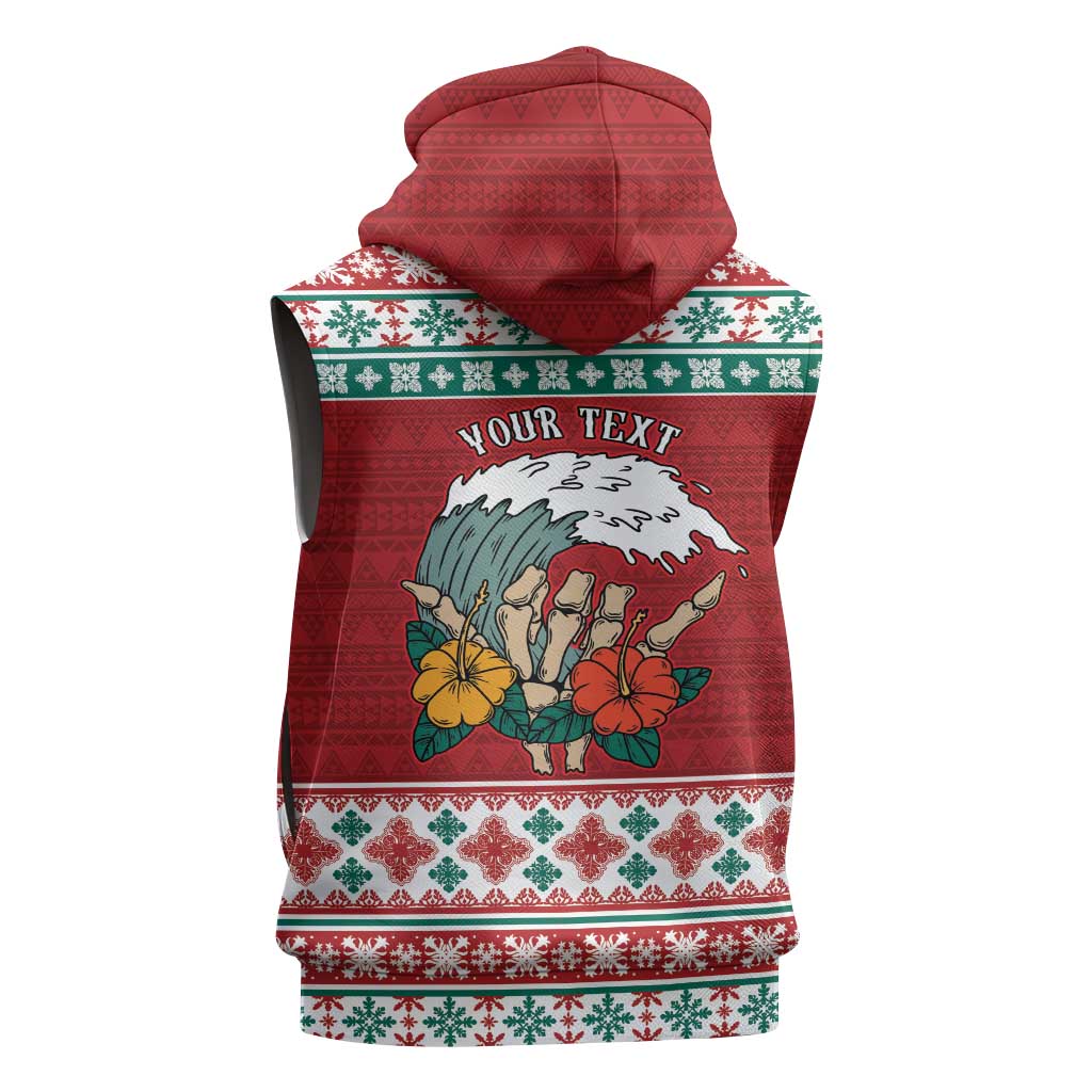 Shaka Sign Skull Mele Kalikimaka Personalized Sleeveless Zip Hoodie Hawaiian Quilt Pattern LT9 - Polynesian Pride