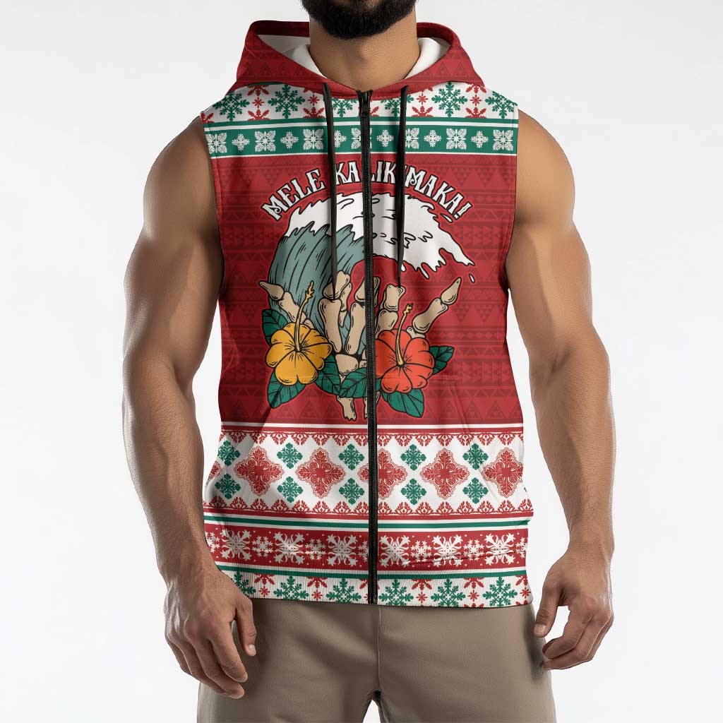 Shaka Sign Skull Mele Kalikimaka Personalized Sleeveless Zip Hoodie Hawaiian Quilt Pattern LT9 - Polynesian Pride