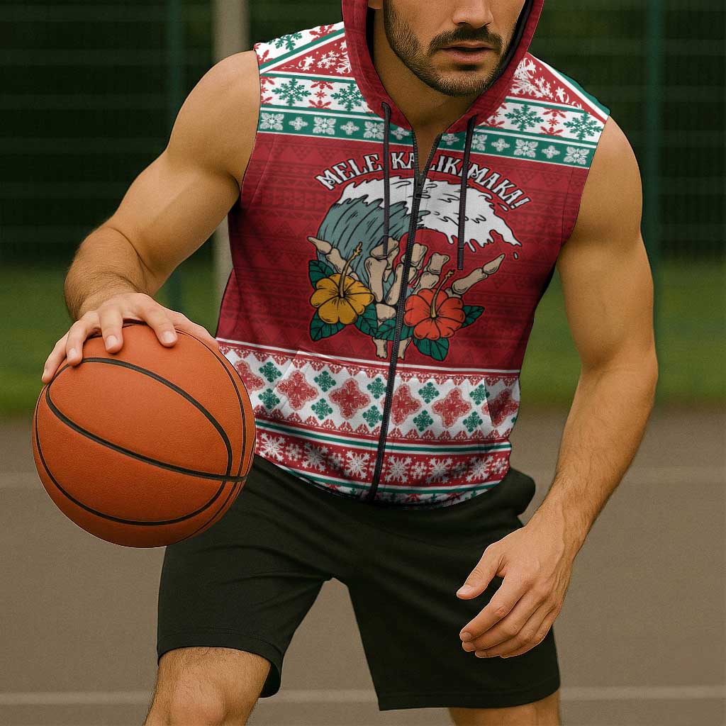 Shaka Sign Skull Mele Kalikimaka Personalized Sleeveless Zip Hoodie Hawaiian Quilt Pattern LT9 - Polynesian Pride
