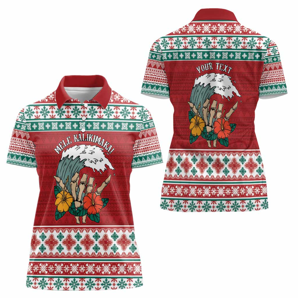 Shaka Sign Skull Mele Kalikimaka Personalized Women Polo Shirt Hawaiian Quilt Pattern - Polynesian Pride