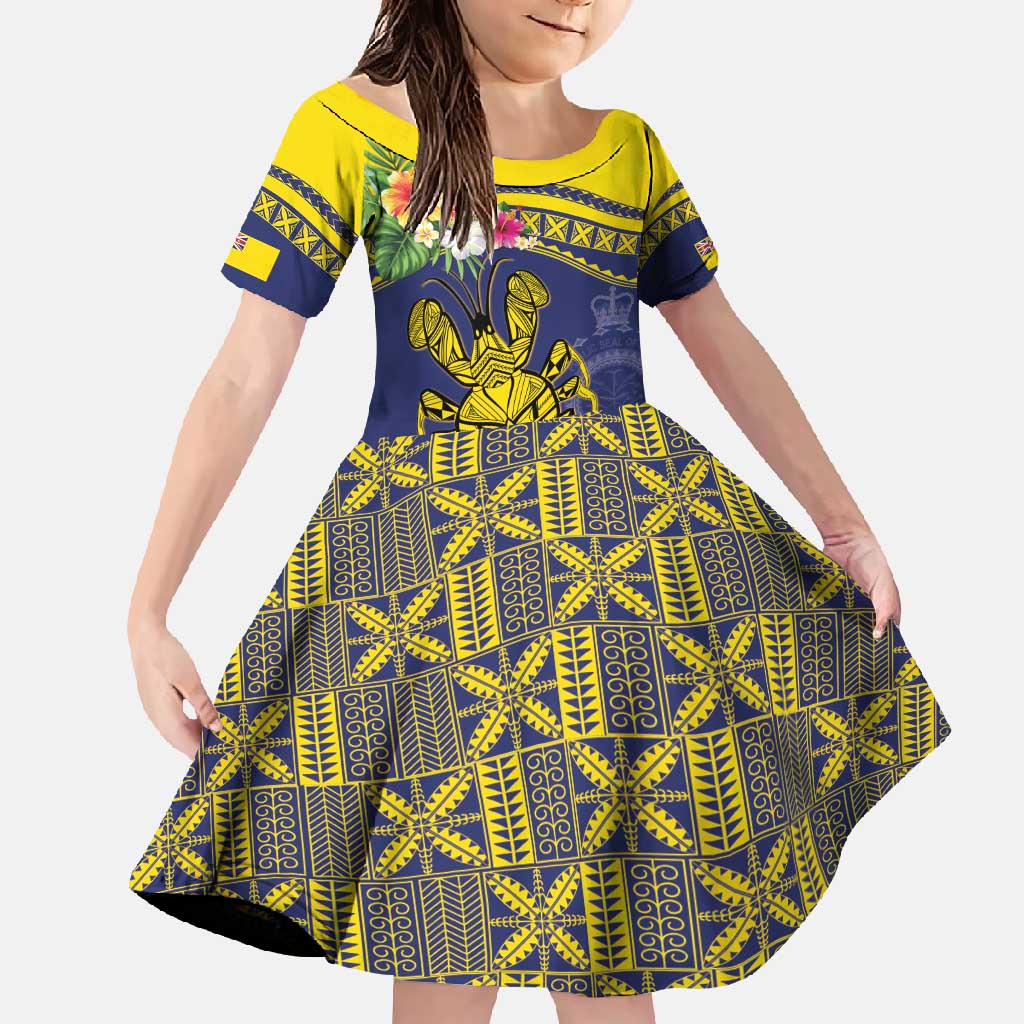 Niue Coconut Crab Family Matching Long Sleeve Bodycon Dress and Hawaiian Shirt Rock of Polynesia LT9 Daughter's Dress Gold - Polynesian Pride