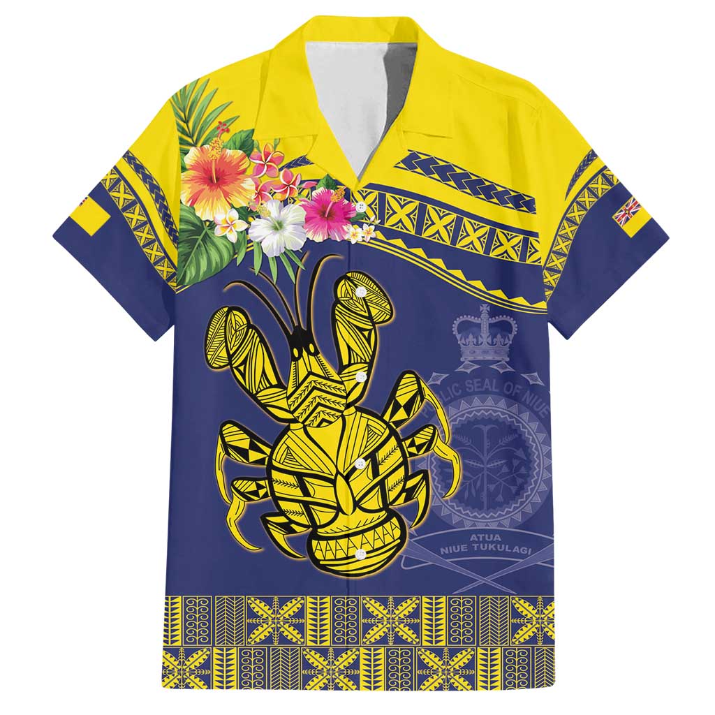 Niue Coconut Crab Family Matching Long Sleeve Bodycon Dress and Hawaiian Shirt Rock of Polynesia LT9 Dad's Shirt - Short Sleeve Gold - Polynesian Pride