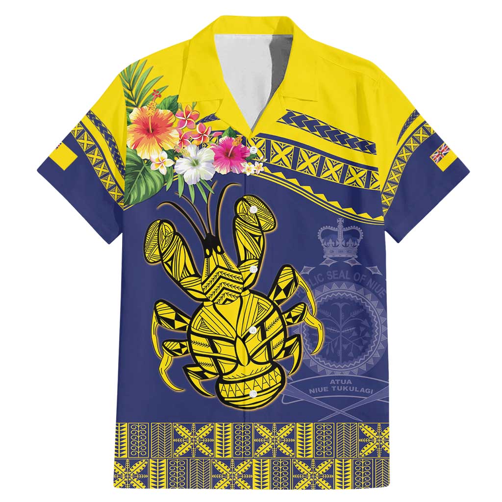 Niue Coconut Crab Family Matching Mermaid Dress and Hawaiian Shirt Rock of Polynesia LT9 Dad's Shirt - Short Sleeve Gold - Polynesian Pride