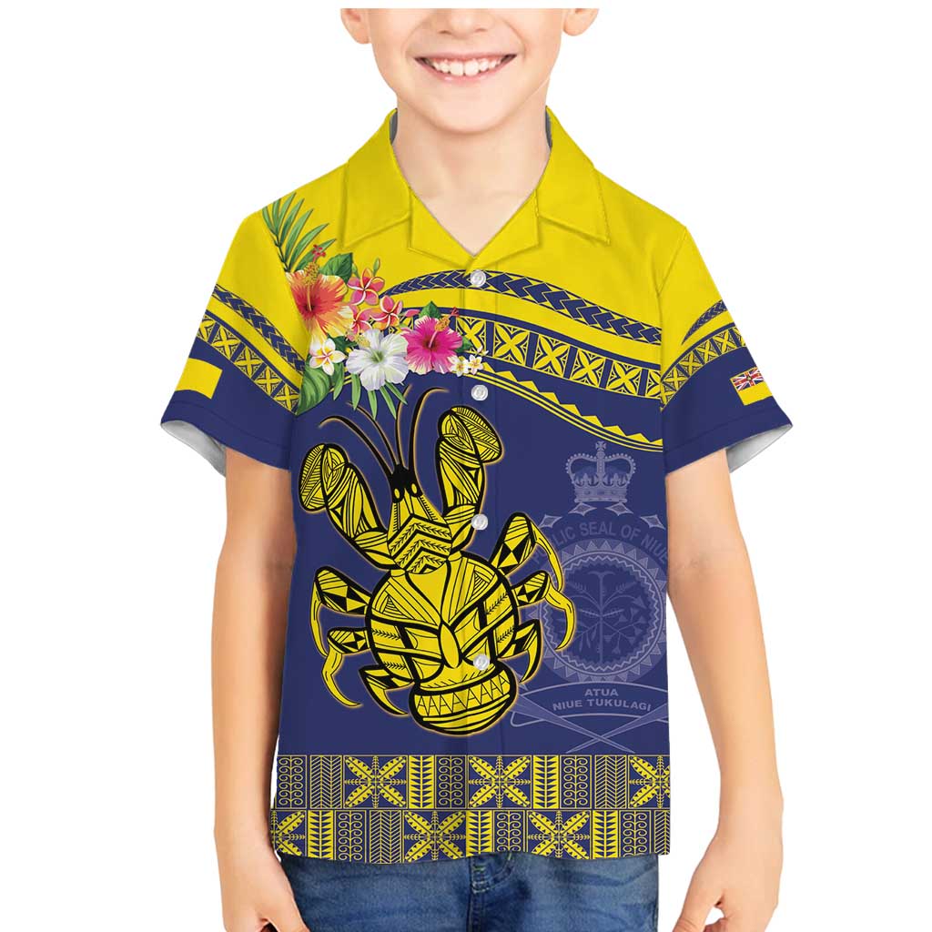 Niue Coconut Crab Family Matching Mermaid Dress and Hawaiian Shirt Rock of Polynesia LT9 Son's Shirt Gold - Polynesian Pride