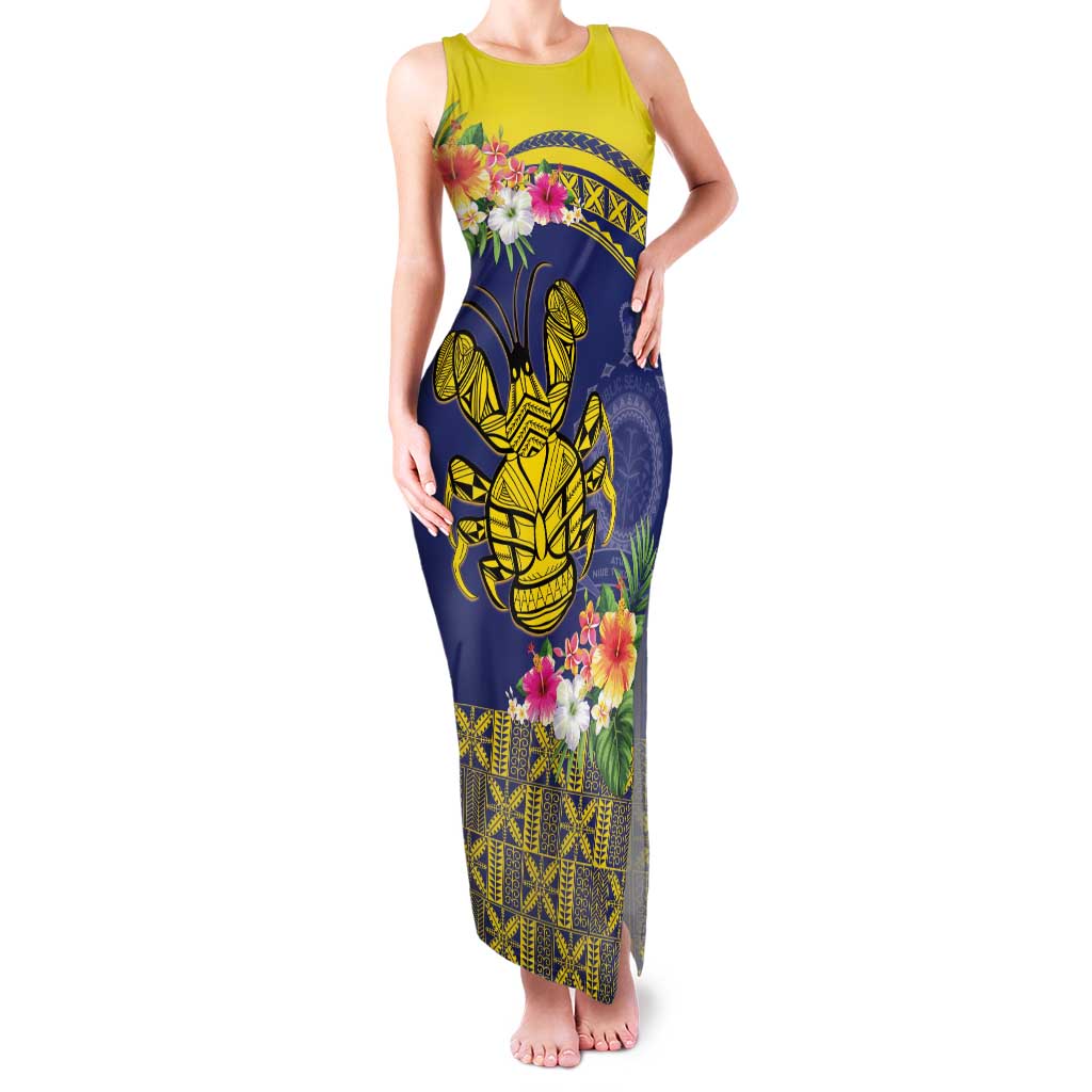 Niue Coconut Crab Family Matching Tank Maxi Dress and Hawaiian Shirt Rock of Polynesia LT9 Mom's Dress Gold - Polynesian Pride