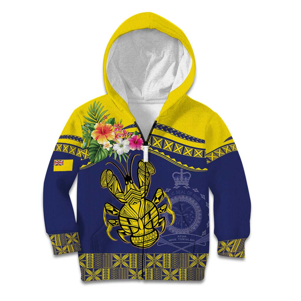 Niue Coconut Crab Kid Hoodie Rock of Polynesia LT9 Zip Hoodie Gold - Polynesian Pride