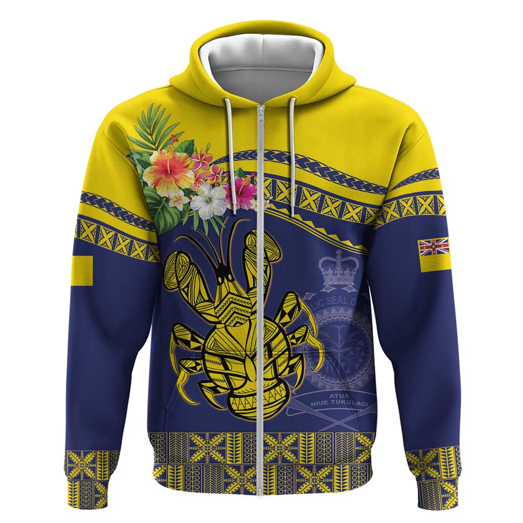 Niue Coconut Crab Zip Hoodie Rock of Polynesia LT9 Zip Hoodie Gold - Polynesian Pride