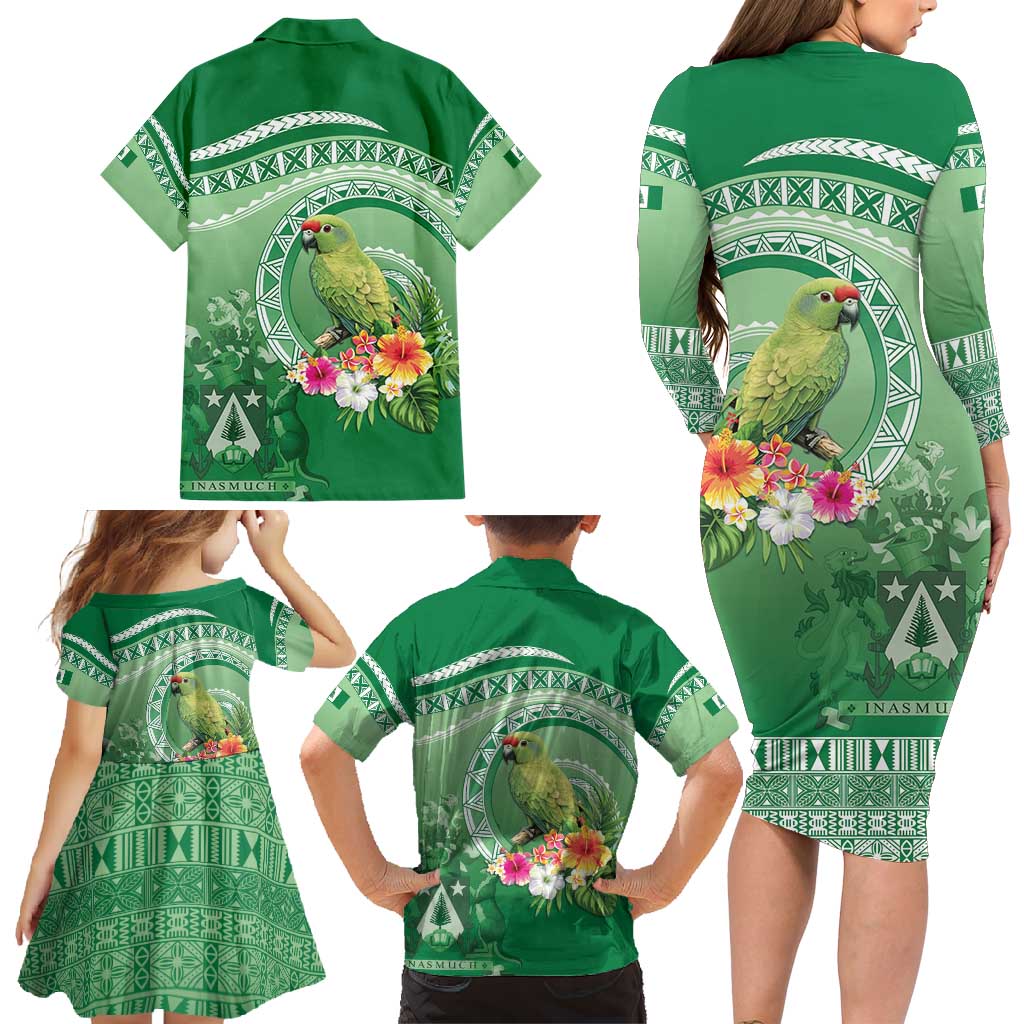 Norfolk Parakeet Tropical Family Matching Long Sleeve Bodycon Dress and Hawaiian Shirt Norfolk Island Tribal Pattern LT9 - Polynesian Pride