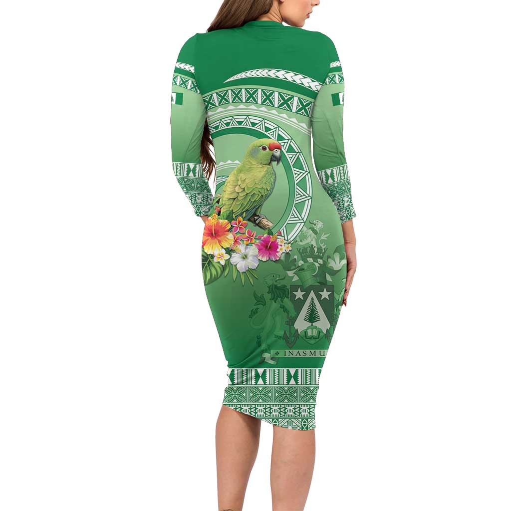Norfolk Parakeet Tropical Family Matching Long Sleeve Bodycon Dress and Hawaiian Shirt Norfolk Island Tribal Pattern LT9 - Polynesian Pride