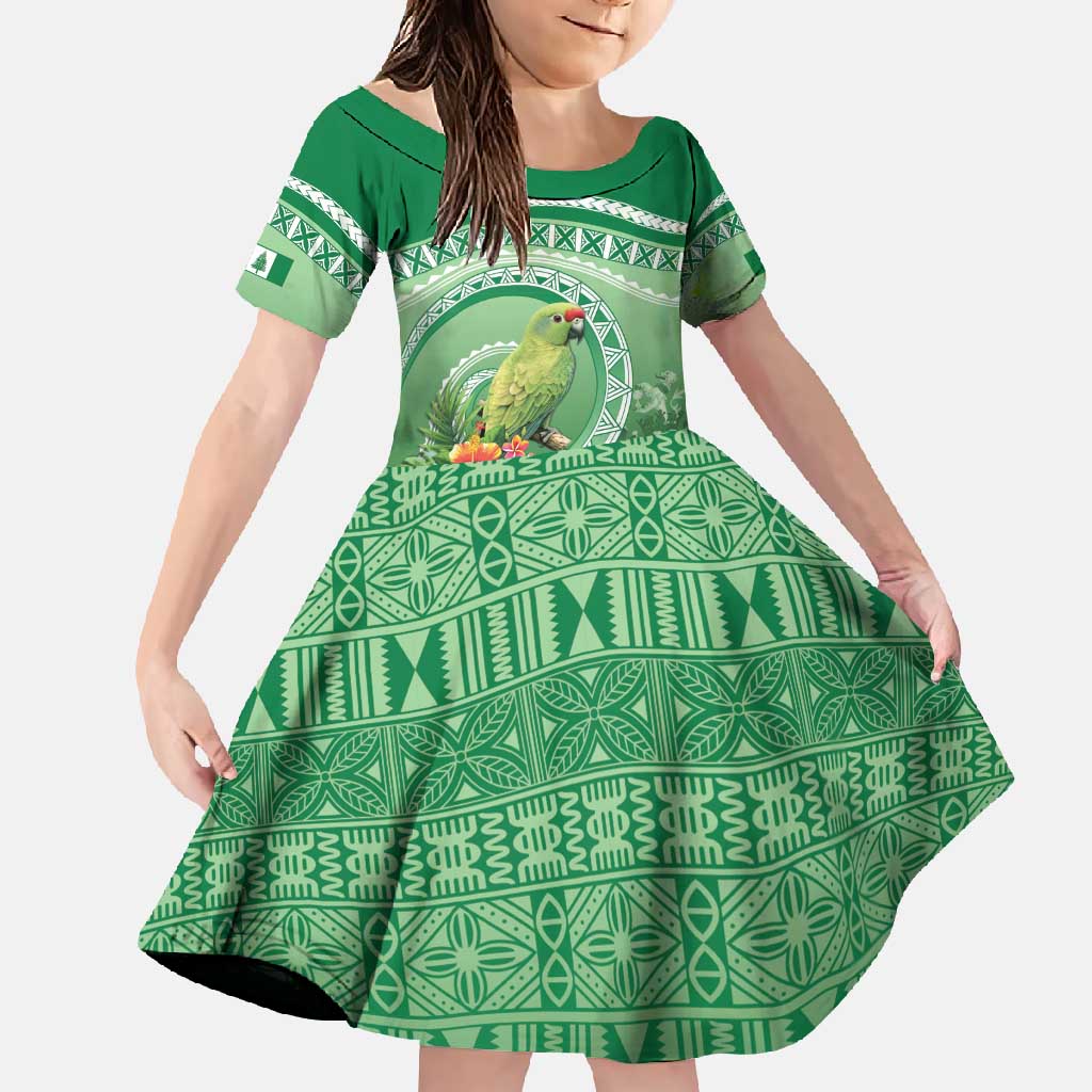Norfolk Parakeet Tropical Family Matching Mermaid Dress and Hawaiian Shirt Norfolk Island Tribal Pattern LT9 Daughter's Dress Green - Polynesian Pride