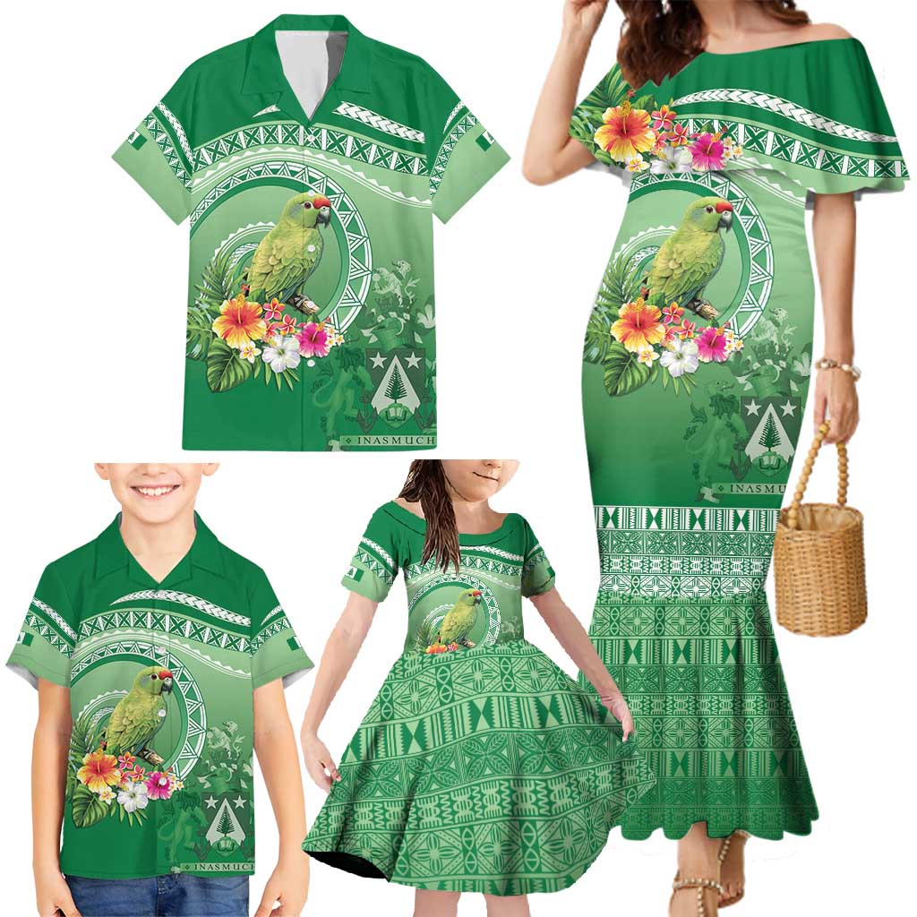 Norfolk Parakeet Tropical Family Matching Mermaid Dress and Hawaiian Shirt Norfolk Island Tribal Pattern LT9 - Polynesian Pride