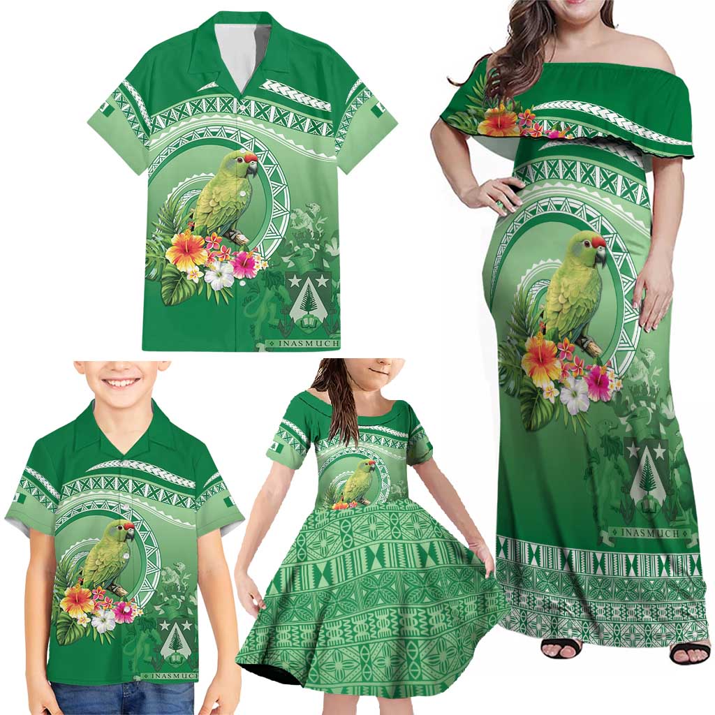 Norfolk Parakeet Tropical Family Matching Off Shoulder Maxi Dress and Hawaiian Shirt Norfolk Island Tribal Pattern LT9 - Polynesian Pride