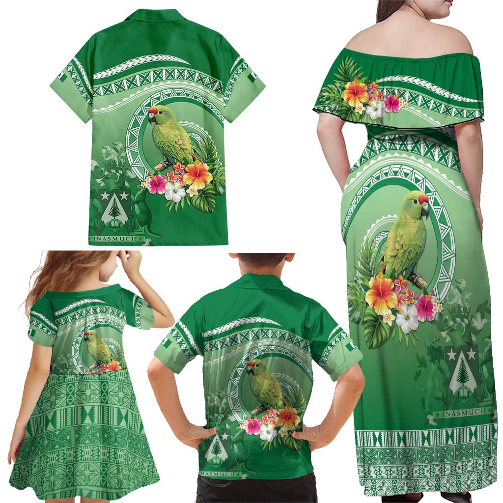 Norfolk Parakeet Tropical Family Matching Off Shoulder Maxi Dress and Hawaiian Shirt Norfolk Island Tribal Pattern LT9 - Polynesian Pride