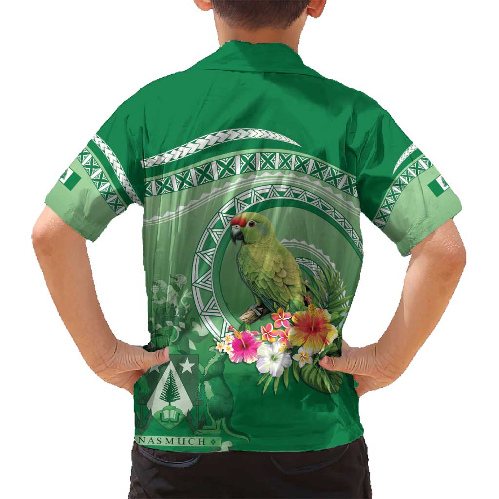 Norfolk Parakeet Tropical Family Matching Off Shoulder Short Dress and Hawaiian Shirt Norfolk Island Tribal Pattern LT9 - Polynesian Pride