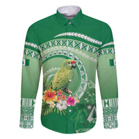 Norfolk Parakeet Tropical Family Matching Off Shoulder Short Dress and Hawaiian Shirt Norfolk Island Tribal Pattern LT9 Dad's Shirt - Long Sleeve Green - Polynesian Pride