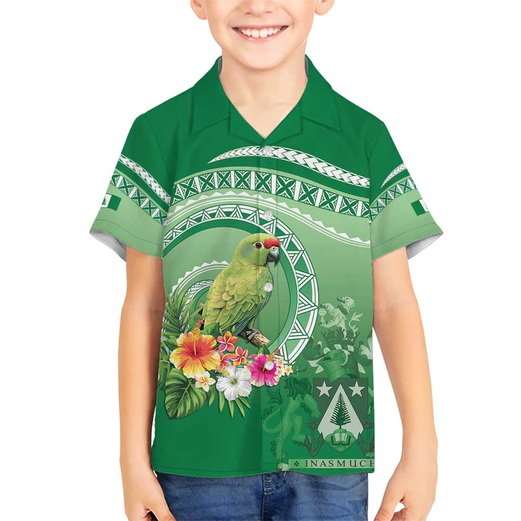 Norfolk Parakeet Tropical Family Matching Puletasi and Hawaiian Shirt Norfolk Island Tribal Pattern