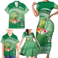 Norfolk Parakeet Tropical Family Matching Short Sleeve Bodycon Dress and Hawaiian Shirt Norfolk Island Tribal Pattern LT9 - Polynesian Pride