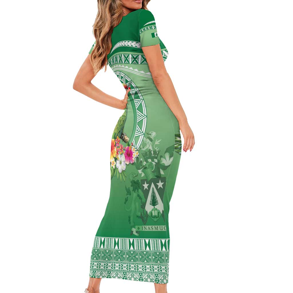 Norfolk Parakeet Tropical Family Matching Short Sleeve Bodycon Dress and Hawaiian Shirt Norfolk Island Tribal Pattern LT9 - Polynesian Pride