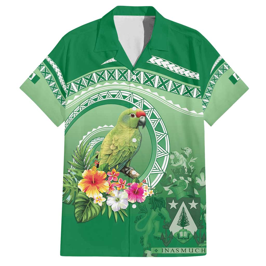 Norfolk Parakeet Tropical Family Matching Summer Maxi Dress and Hawaiian Shirt Norfolk Island Tribal Pattern LT9 Dad's Shirt - Short Sleeve Green - Polynesian Pride