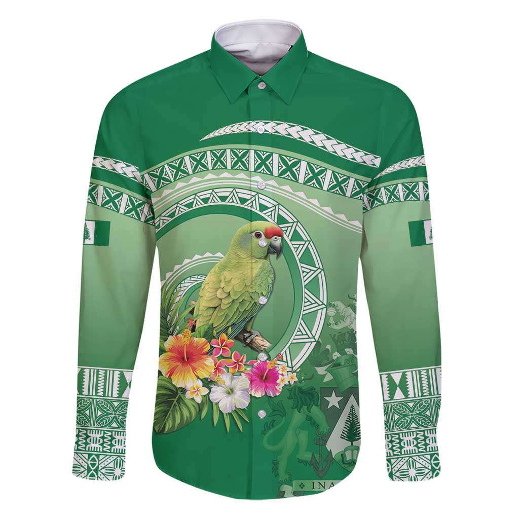 Norfolk Parakeet Tropical Family Matching Summer Maxi Dress and Hawaiian Shirt Norfolk Island Tribal Pattern LT9 Dad's Shirt - Long Sleeve Green - Polynesian Pride