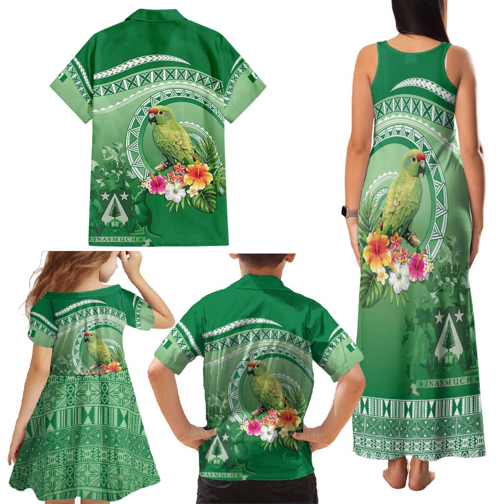 Norfolk Parakeet Tropical Family Matching Tank Maxi Dress and Hawaiian Shirt Norfolk Island Tribal Pattern LT9 - Polynesian Pride