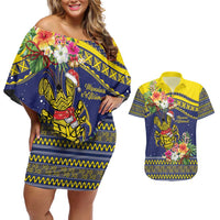 Monuina e Kilisimasi Niue Christmas Couples Matching Off Shoulder Short Dress and Hawaiian Shirt Niuean Tribal Pattern