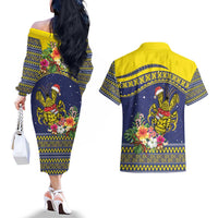 Monuina e Kilisimasi Niue Christmas Couples Matching Off The Shoulder Long Sleeve Dress and Hawaiian Shirt Niuean Tribal Pattern LT9 - Polynesian Pride