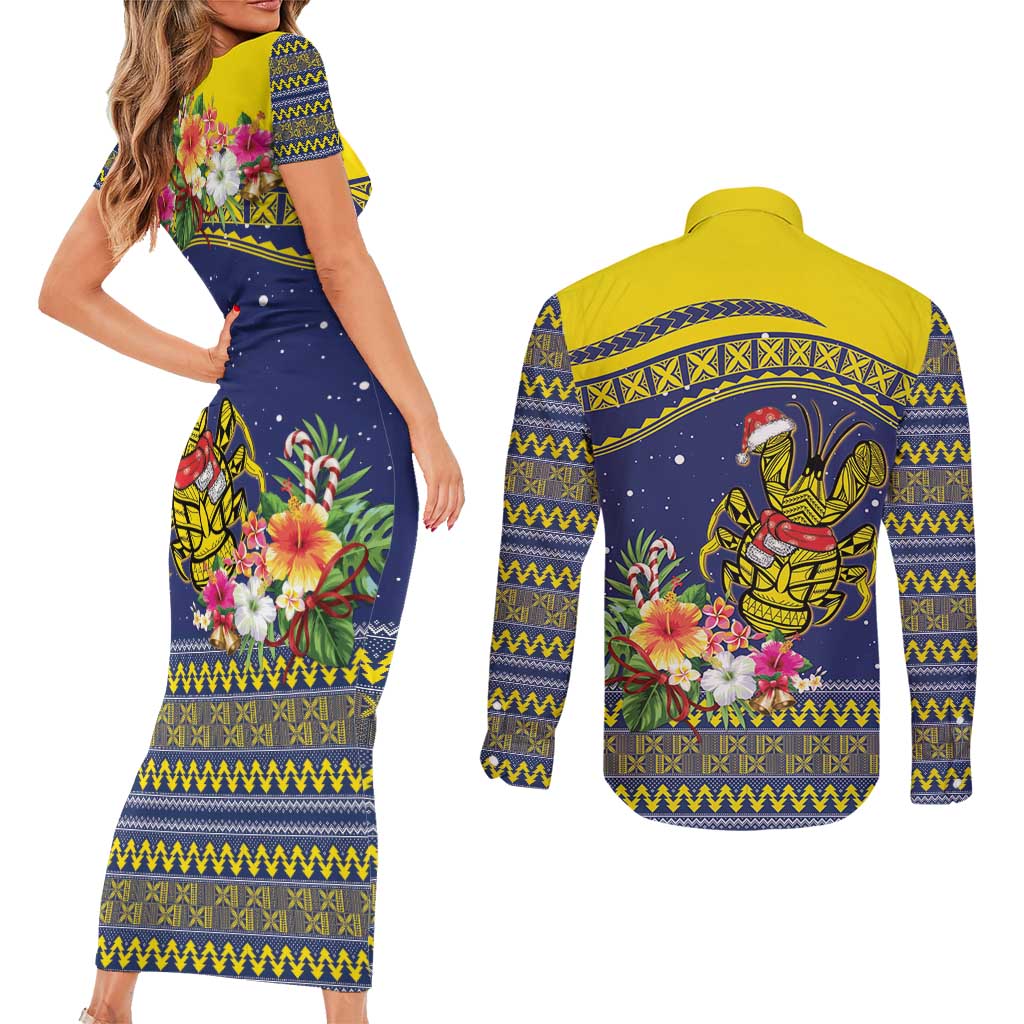 Monuina e Kilisimasi Niue Christmas Couples Matching Short Sleeve Bodycon Dress and Long Sleeve Button Shirt Niuean Tribal Pattern