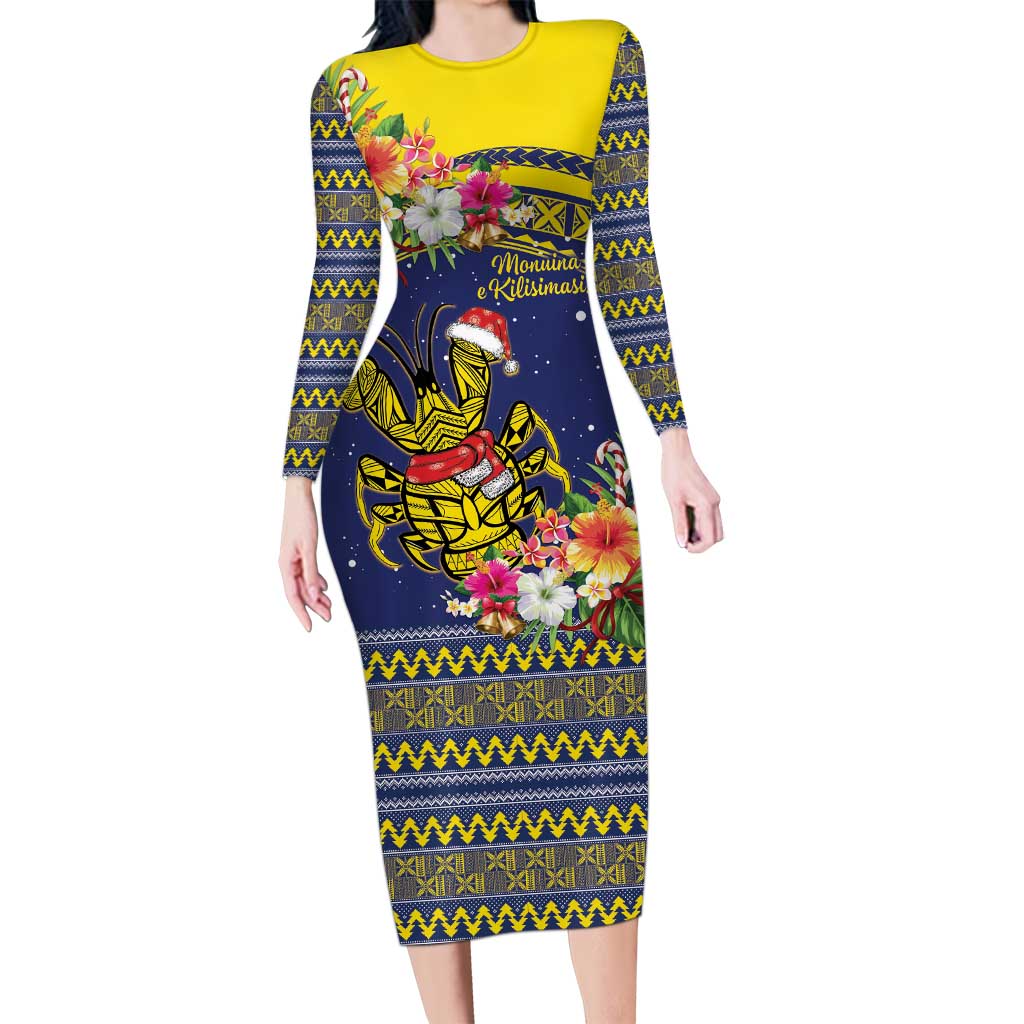 Monuina e Kilisimasi Niue Christmas Family Matching Long Sleeve Bodycon Dress and Hawaiian Shirt Niuean Tribal Pattern LT9 Mom's Dress Gold - Polynesian Pride
