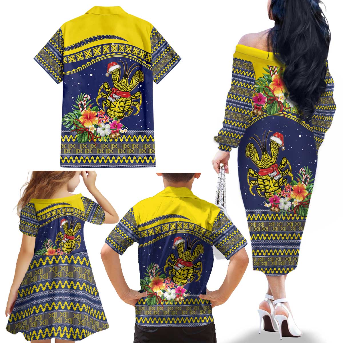 Monuina e Kilisimasi Niue Christmas Family Matching Off The Shoulder Long Sleeve Dress and Hawaiian Shirt Niuean Tribal Pattern LT9 - Polynesian Pride