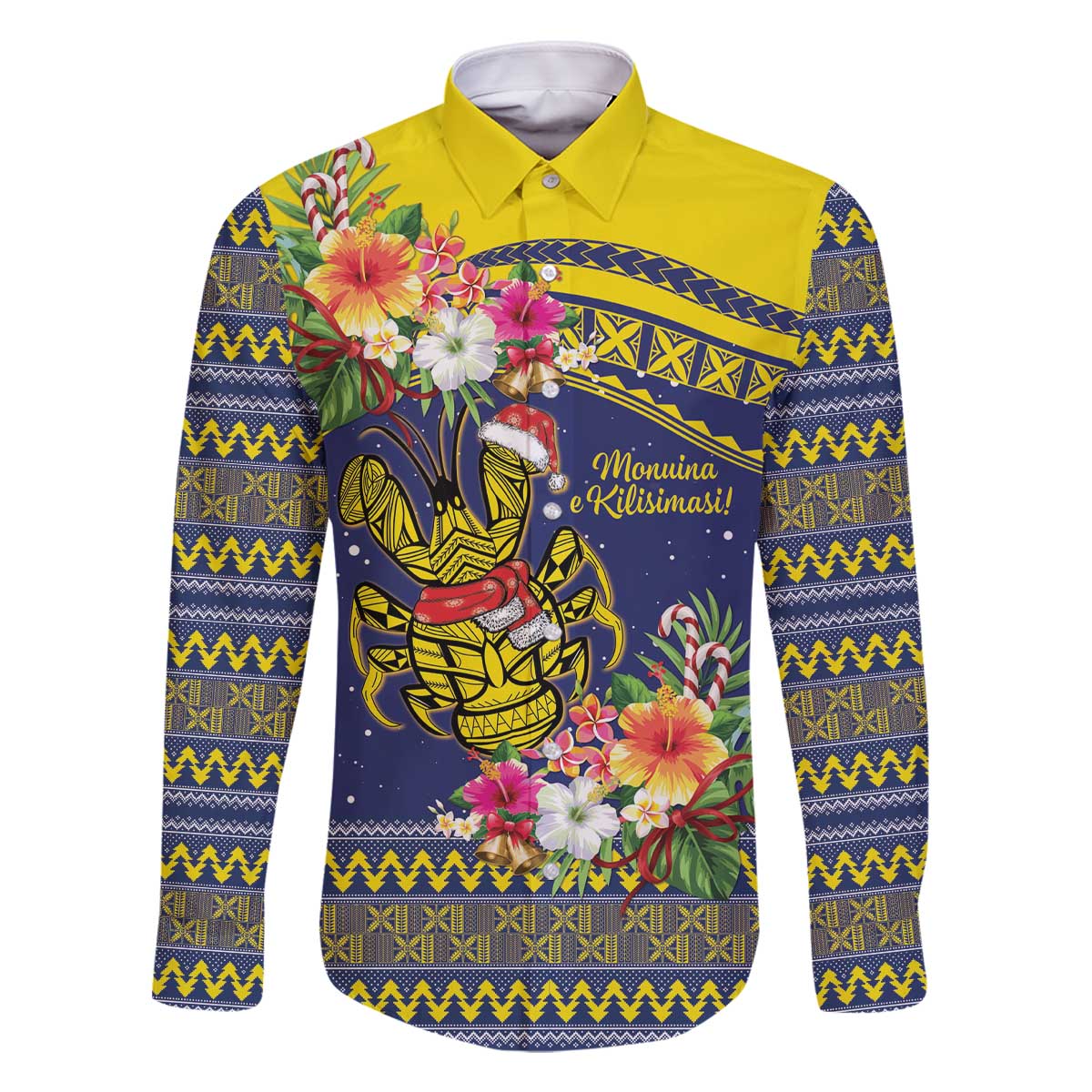 Monuina e Kilisimasi Niue Christmas Family Matching Off The Shoulder Long Sleeve Dress and Hawaiian Shirt Niuean Tribal Pattern LT9 Dad's Shirt - Long Sleeve Gold - Polynesian Pride