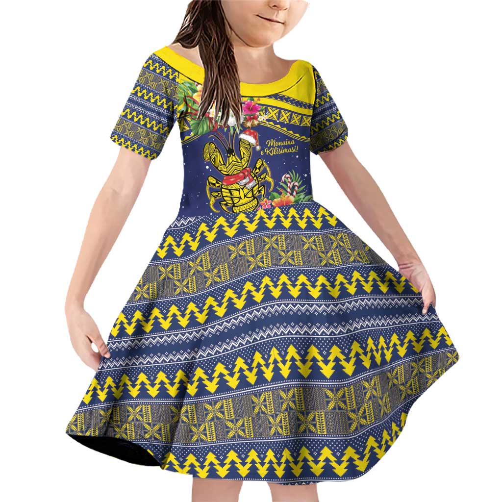 Monuina e Kilisimasi Niue Christmas Family Matching Off Shoulder Short Dress and Hawaiian Shirt Niuean Tribal Pattern LT9 Daughter's Dress Gold - Polynesian Pride